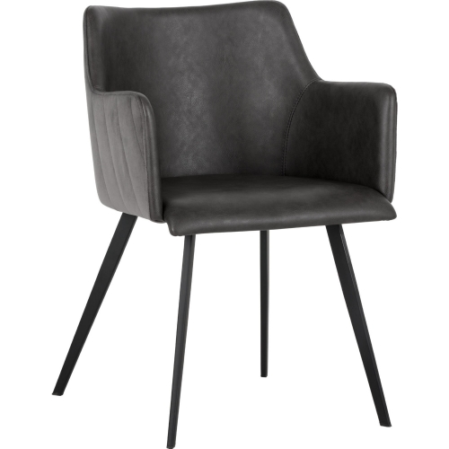 Griffin Dining Chair in Grey Leatherette & Fabric on Black Iron Legs